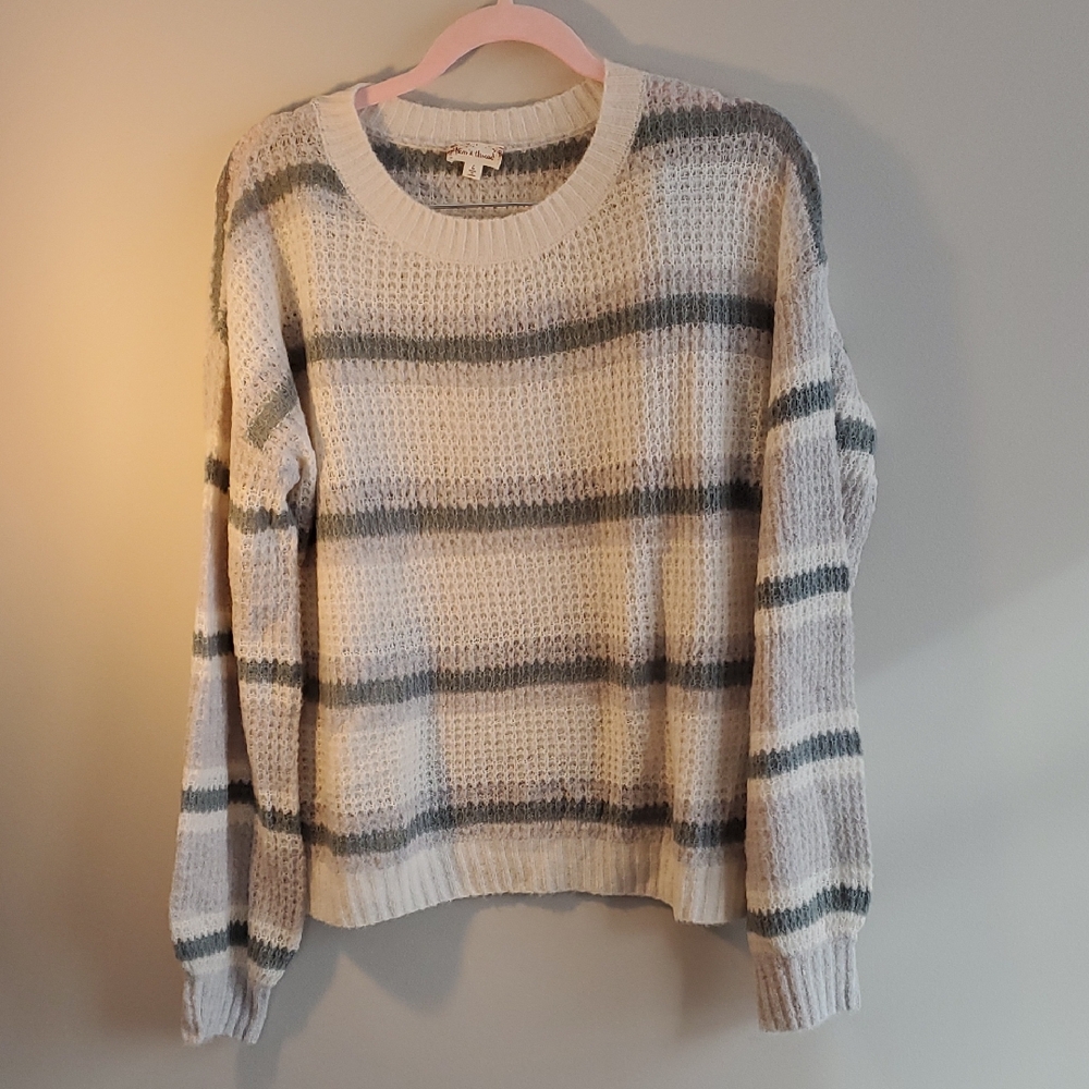 Hem & Thread Striped Knit Sweater - Cream and Gray